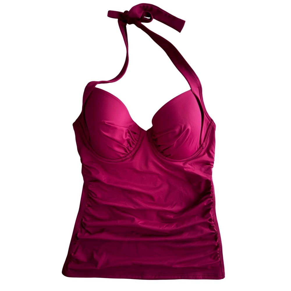 Tommy Bahama XS/D Halter Tankini Swim Top Cabernet Crush Underwired Ruched Beach
